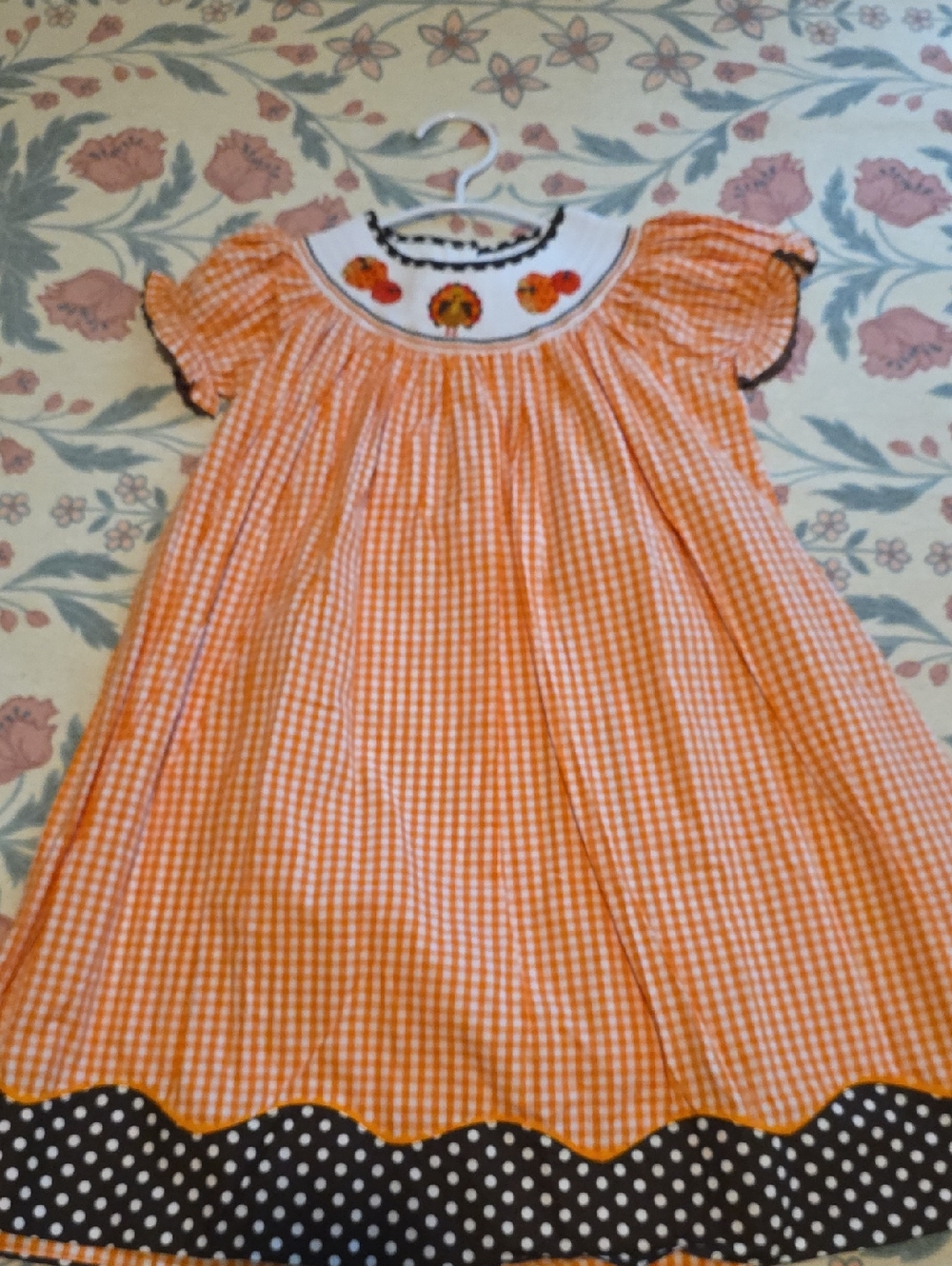 Cactus Orange Gingham Dress with Black Polka Trim